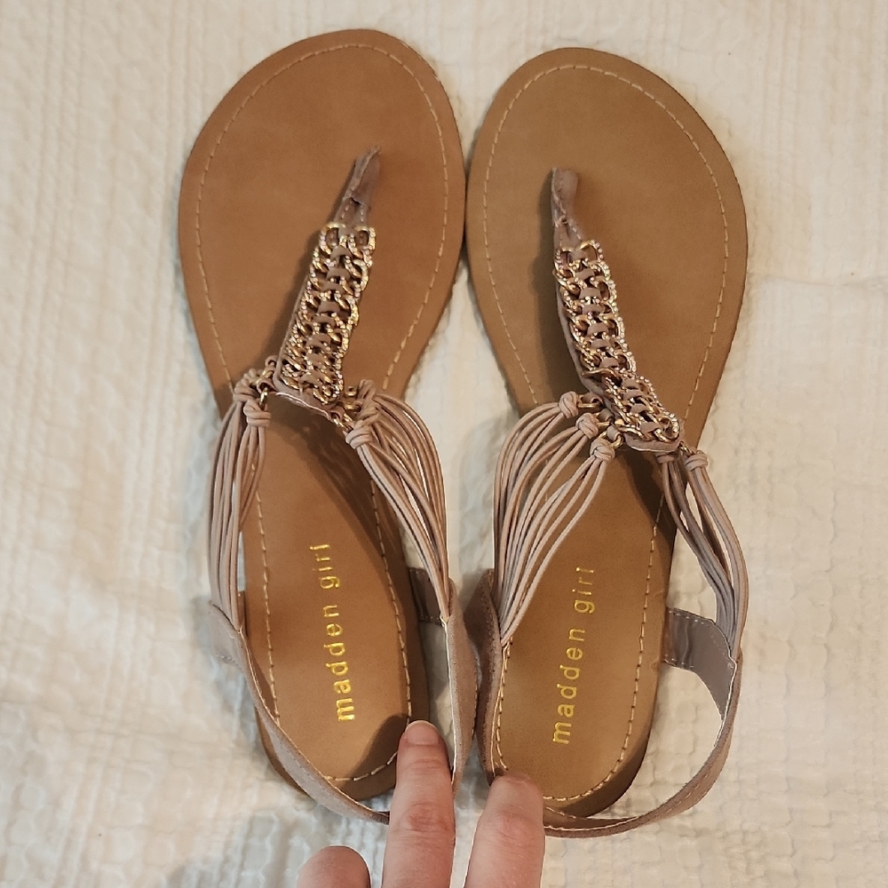 Madden Girl Sandals with Gold/Jeweled Accents (Nude Tan/pinkish Color)